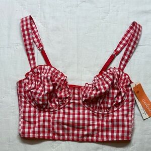 Colsie Red & White Gingham Corset Bra Top Cottagecore Bustier Bralette XS NWT